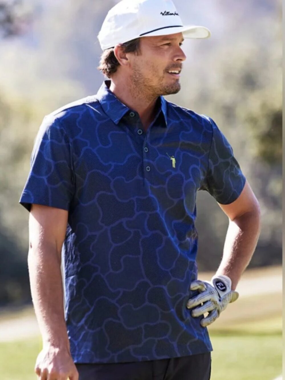 William Murray Men's Golf In The Weeds Blue Polo with Lime Logo Size Large